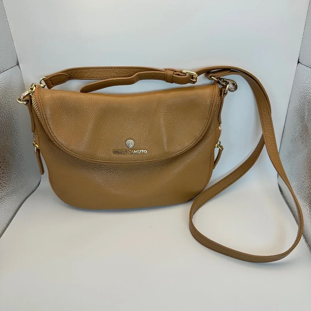 Vince Camuto Crossbody Bag Women Small Tan Leather Classic Minimalist Boho
